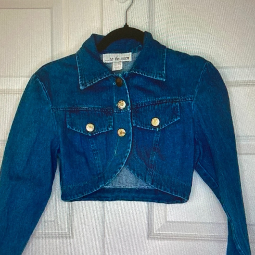 To Be Seen Cropped Denim Jacket in Dark Blue